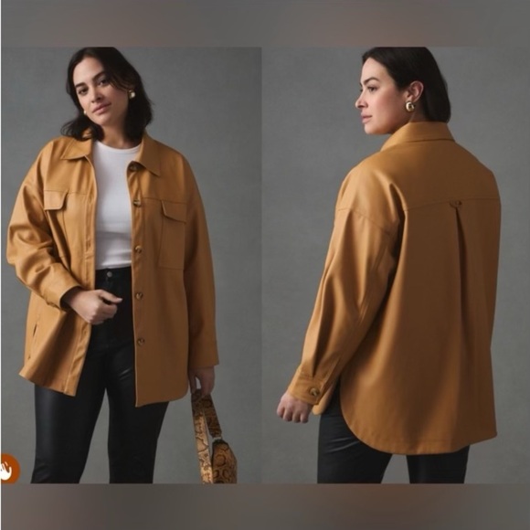 Anthropologie Maeve Vegan Leather Oversized Shirt Jacket Size 2X - Picture 2 of 16
